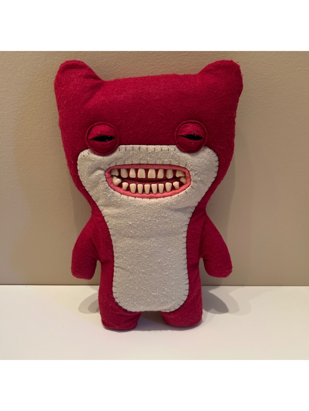 RARE Fuggler Funny Ugly Monster AWKWARD BEAR 12" Plush with Teeth Burgundy Felt